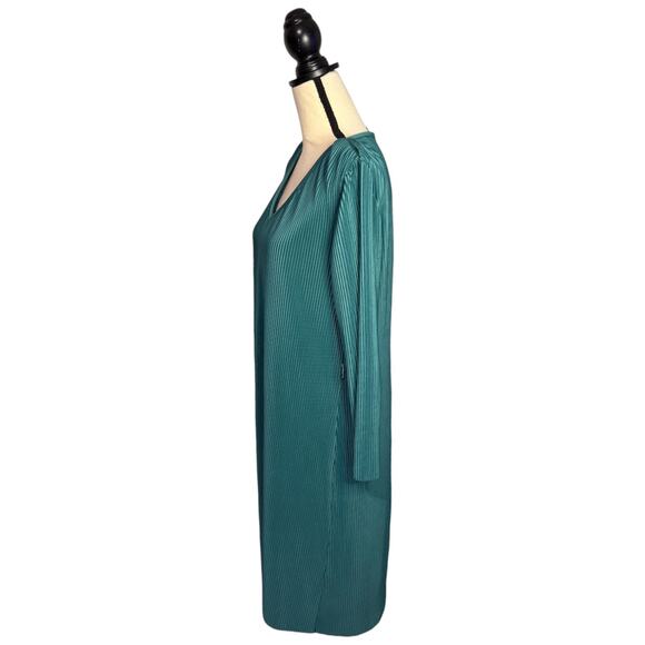 Vintage Perceptions Pleated V Neck Long Sleeve Shift Dress Women's Size XL Green - Picture 3 of 7
